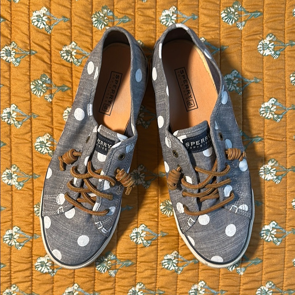 Sperry Gray Polka Dot Canvas Sneakers
